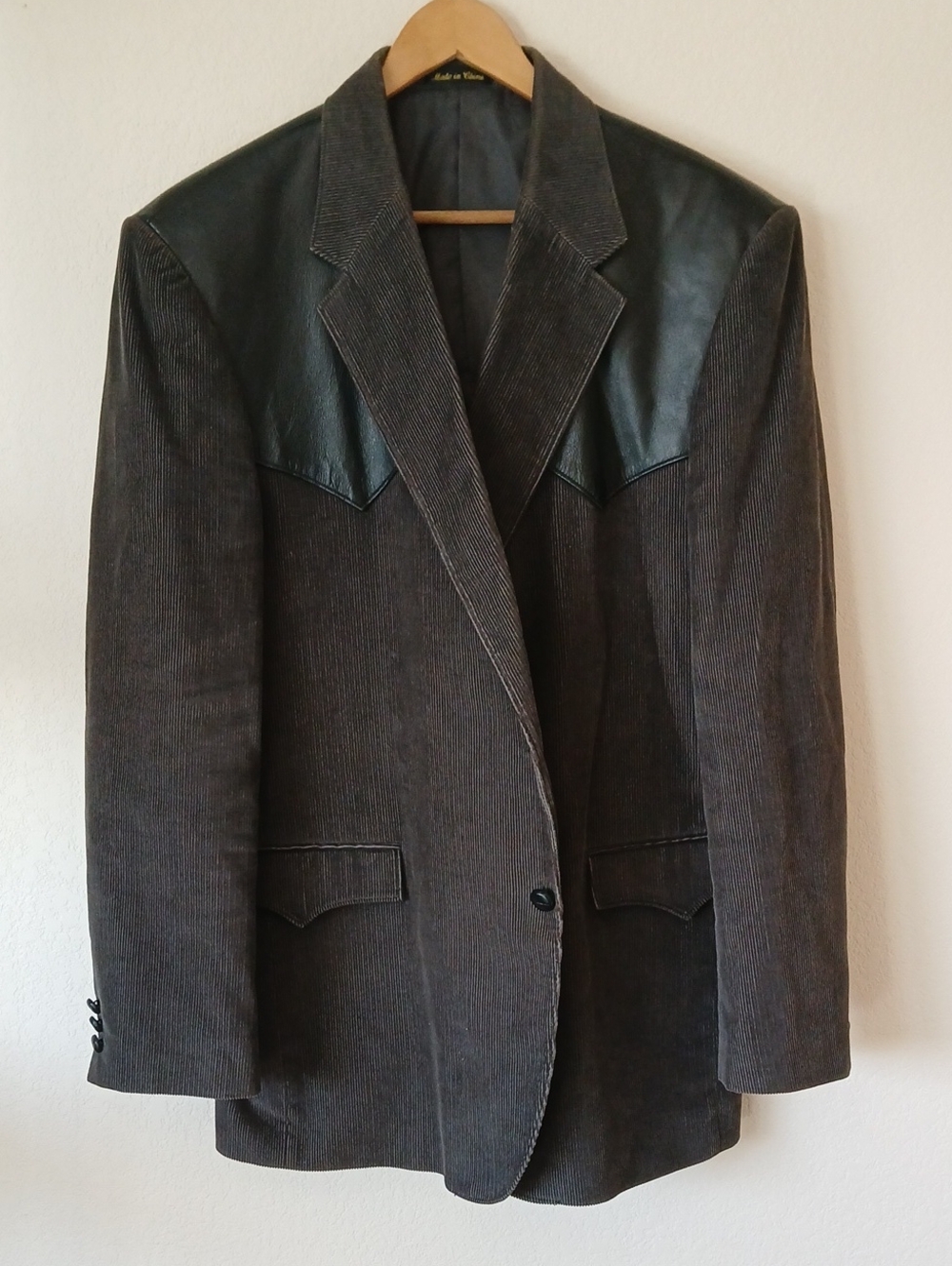 Circle S Charcoal Gray Corduroy Men's Western Sports Coat Leather Shoulders